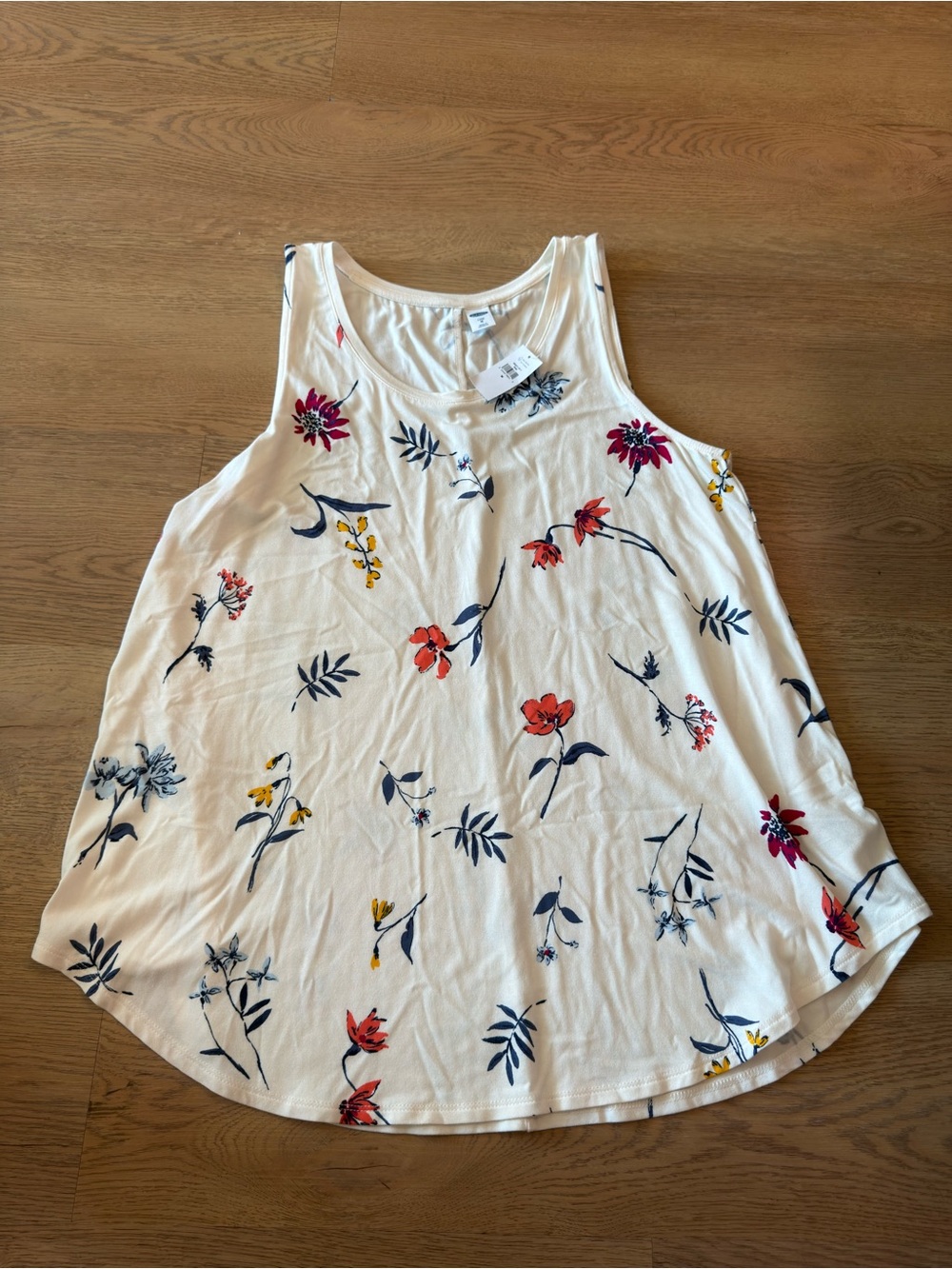 Old Navy Cream Floral Racerback Tank with Multicolor Blooms
